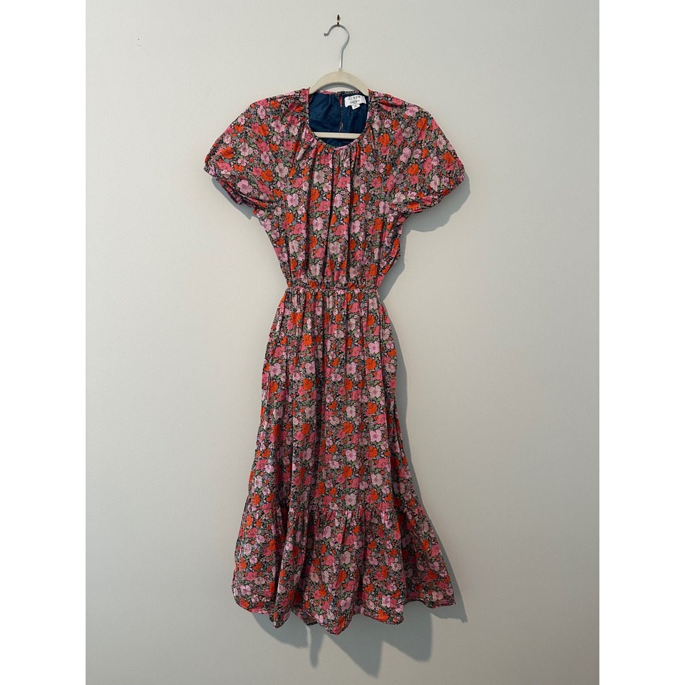 J Crew Liberty Fabric Floral Open Back Midi Dress Pink Orange 4
